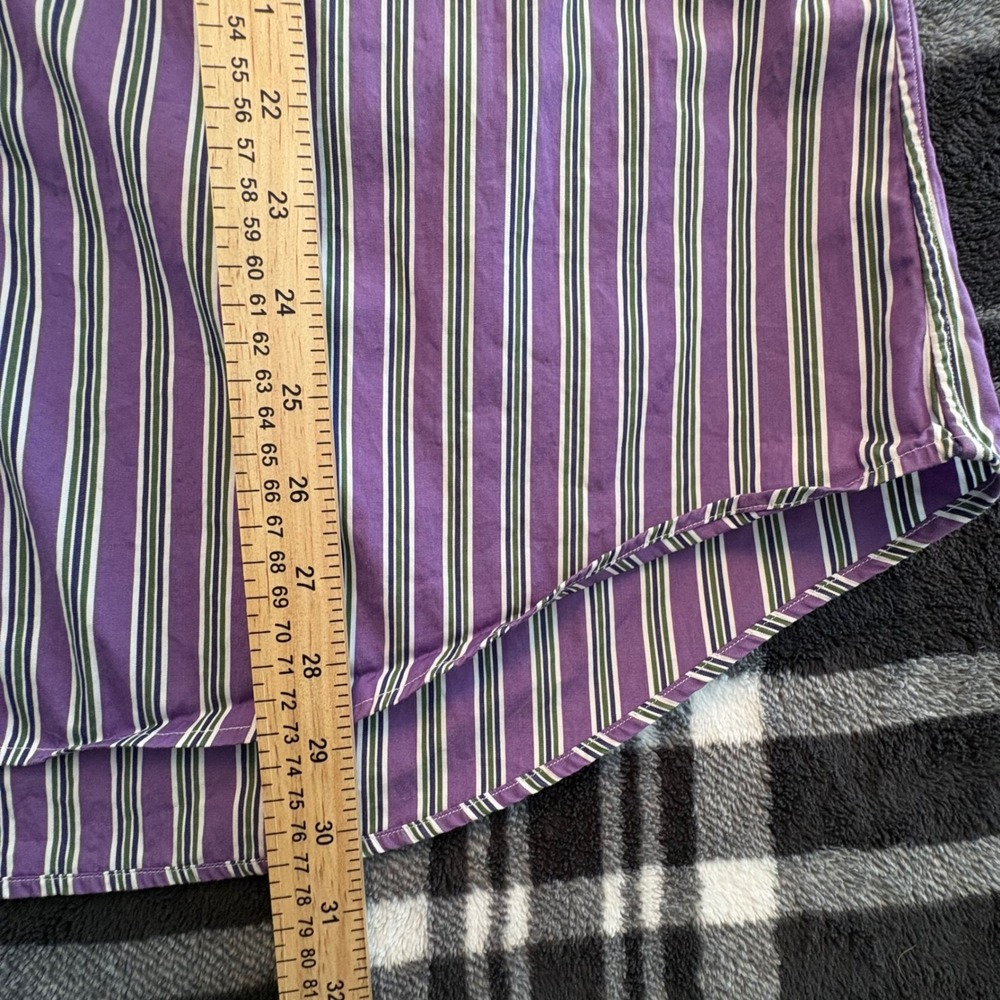 Polo Ralph Lauren Shirt Mens 17 32/33 Purple Green Striped Regent Custom Fit - Picture 7 of 9